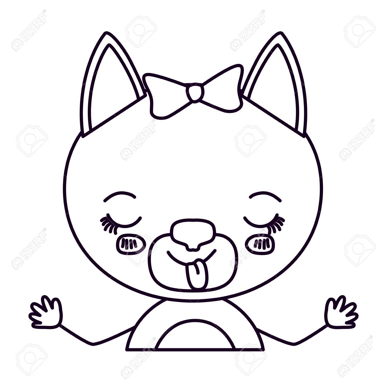 1300x1300 Sketch Silhouette Half Body Of Cute Female Cat With Bow Lace