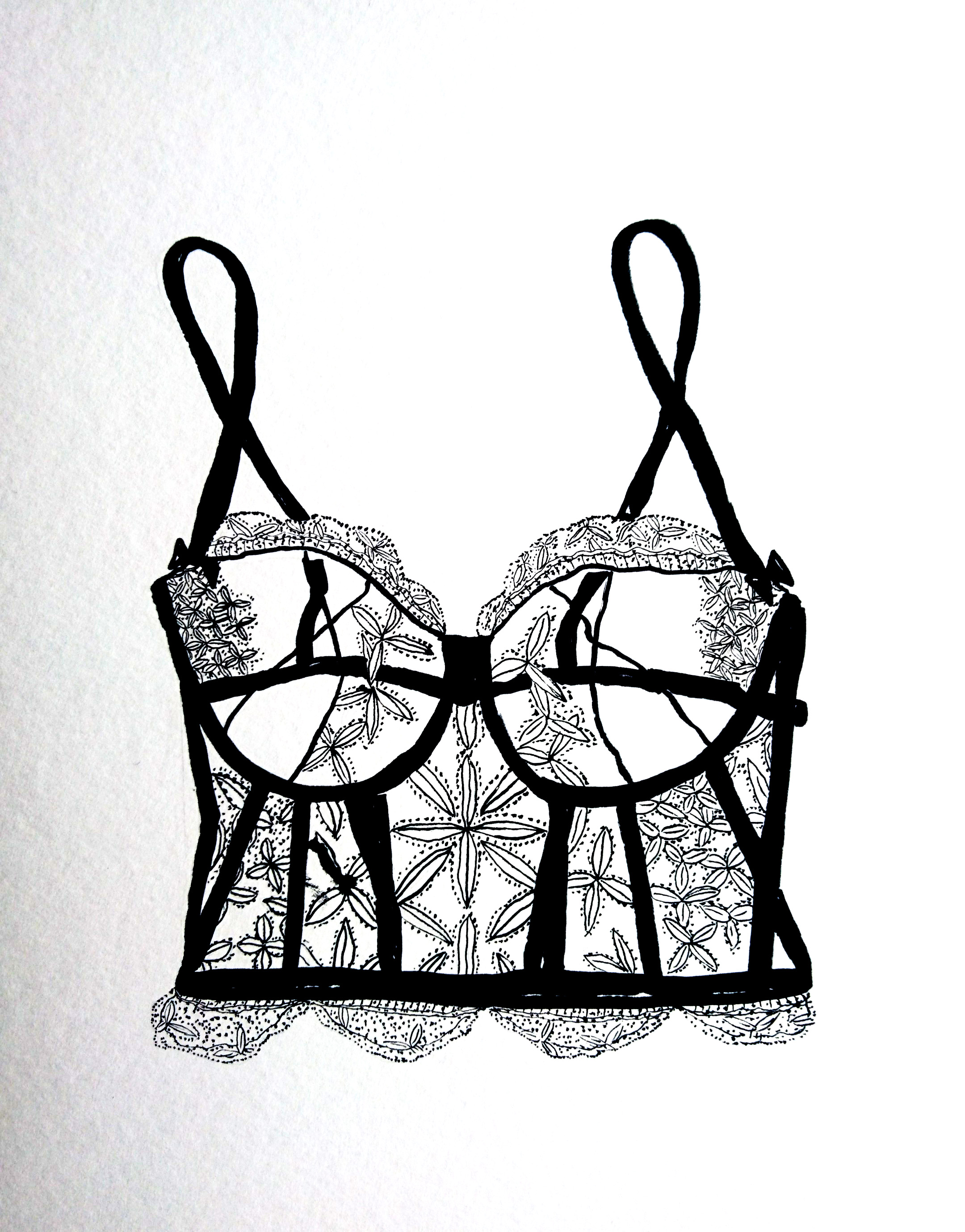 2160x2758 Lingerie Fashion Illustration Bra With Black And White Lace My