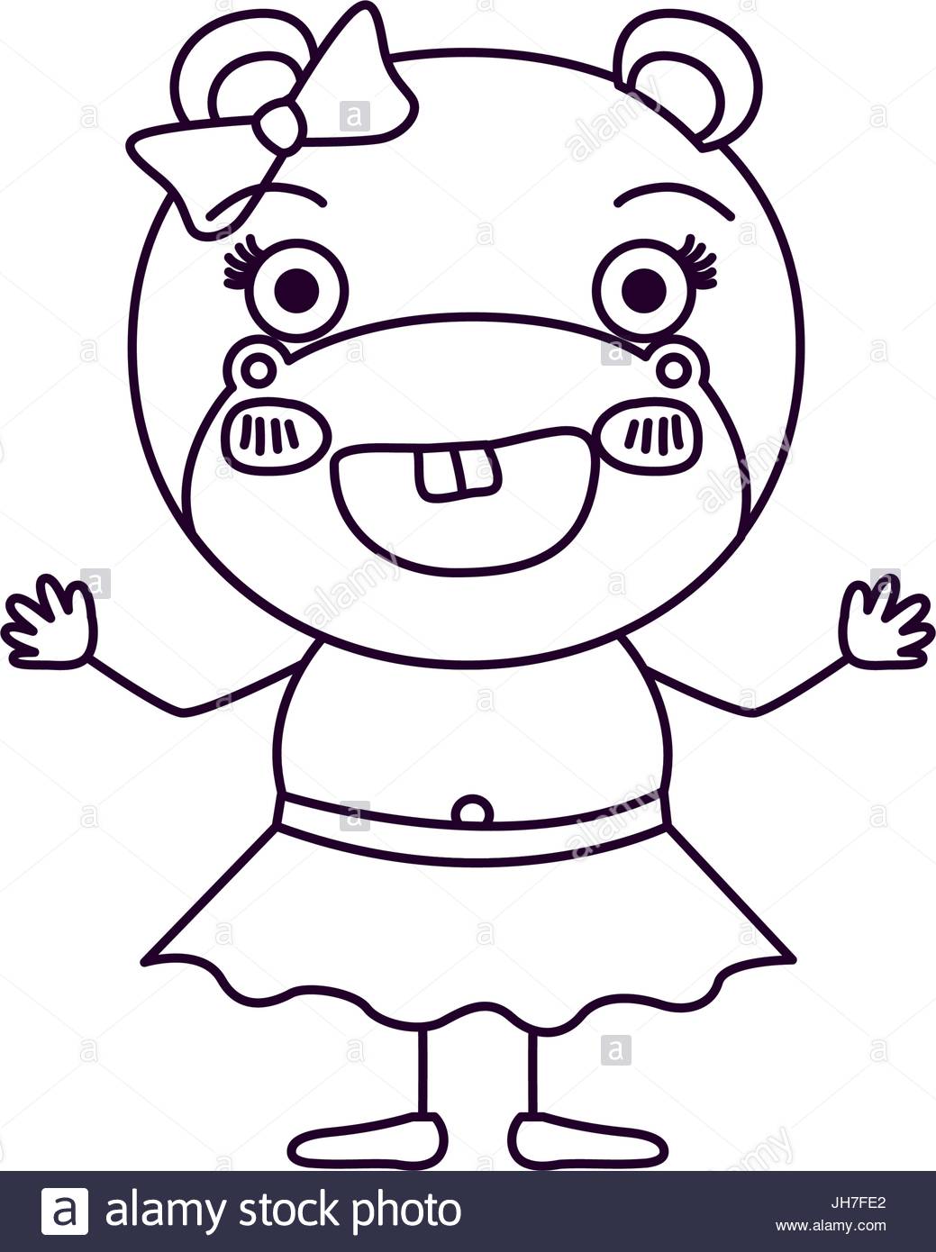1039x1390 Sketch Silhouette Caricature Of Female Hippo In Skirt With Bow