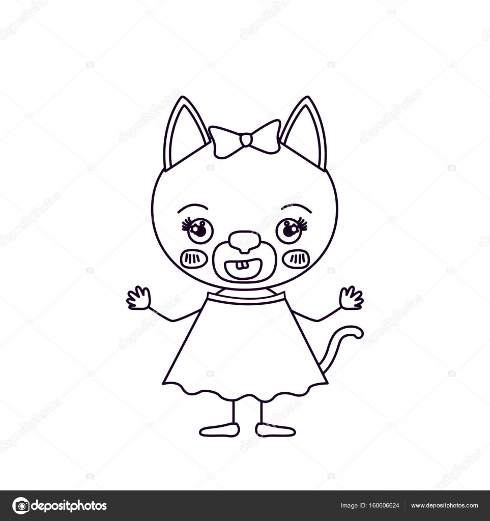 963x1024 Sketch Silhouette Cute Female Cat With Bow Lace With Happiness