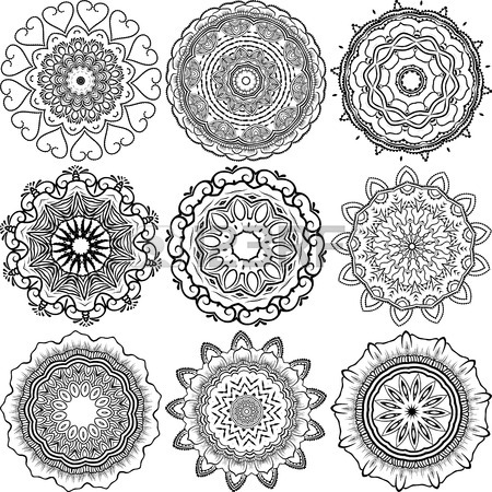 450x450 Set Ofbstract Vector With Floral Round Lace Mandala On