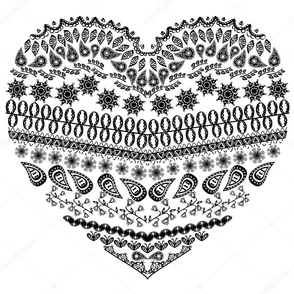 1024x1024 Tribal Entangle Aztec Heart Shape With Floral Elements In Hand
