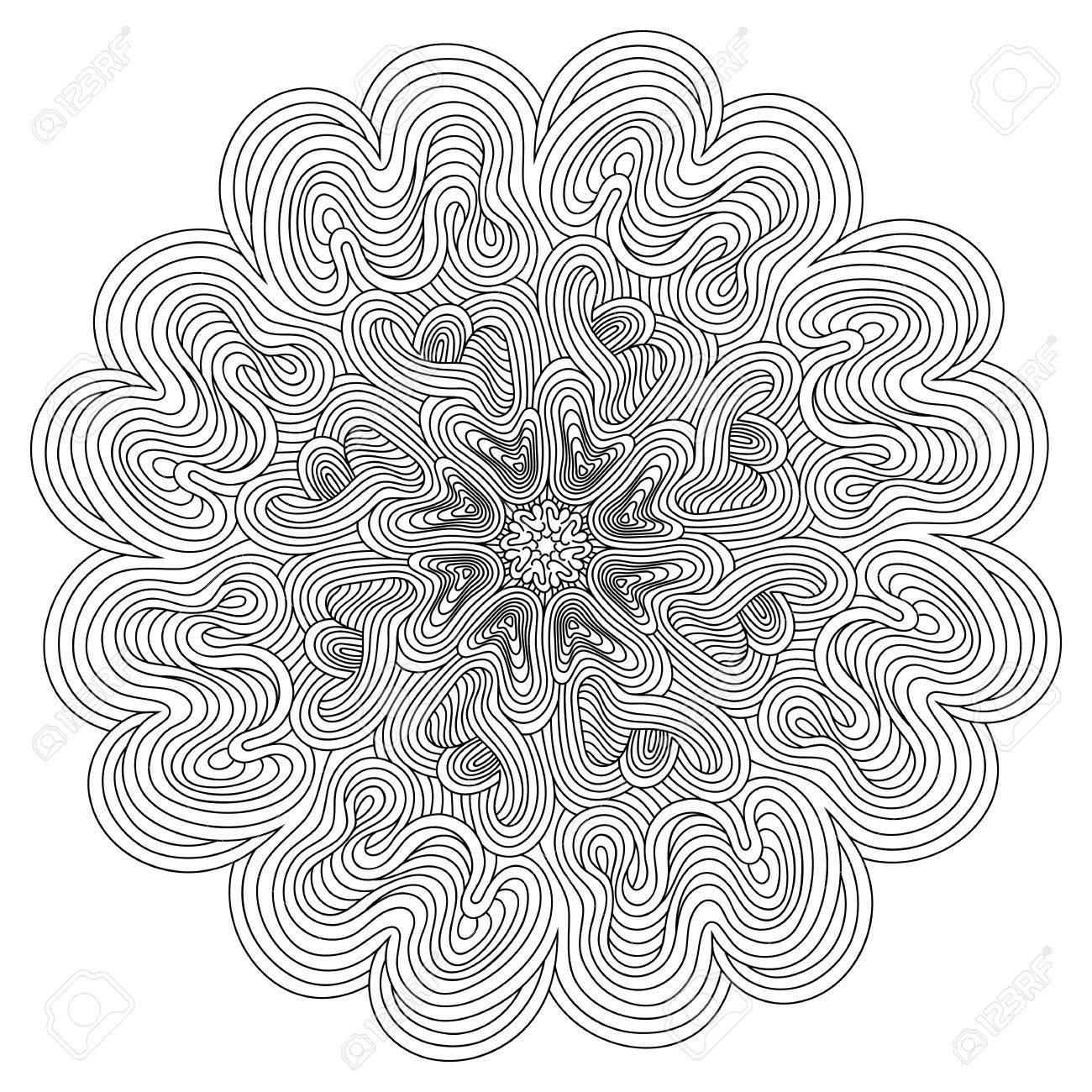 1300x1300 Decorative Mandala With Optical Illusion Lines. Outline Drawing