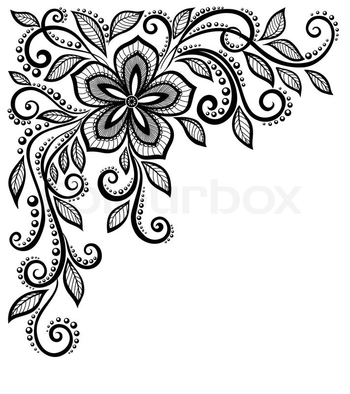712x800 Beautiful Black And White Lace Flower In The Corner. With Space