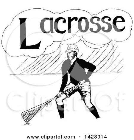 450x470 Clipart Of A Vintage Black Silhouetted Lacrosse Player