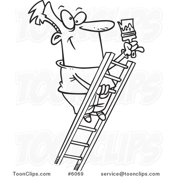 581x600 Cartoon Blacknd White Line Drawing Of Painter Climbing