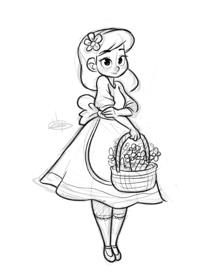 750x941 Garden Girl Sketch