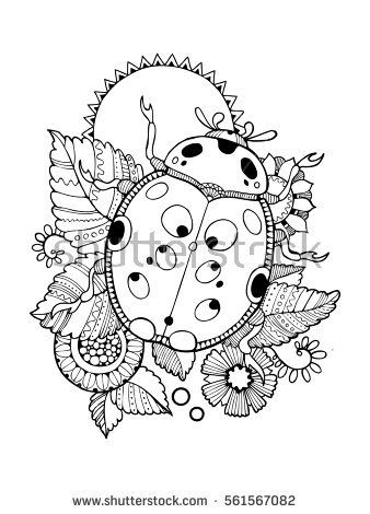 338x470 Ladybug Coloring Book Vector Illustration. Anti Stress Coloring