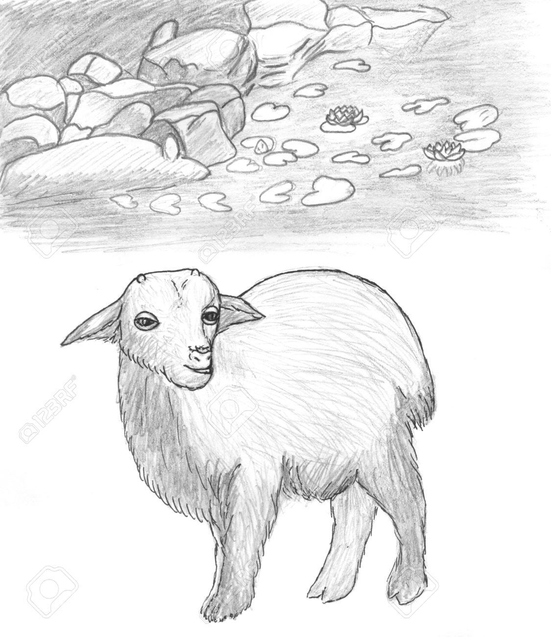 1125x1300 Animals Near The Lake Pencil Drawing