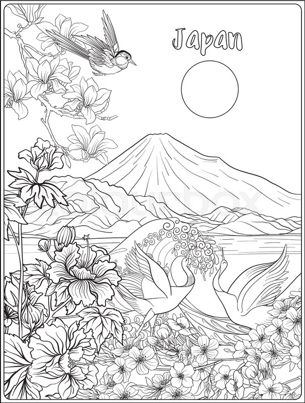 606x800 Japanese Landscape With Mount Fuji, Sea, And Japanese Woman Kimono