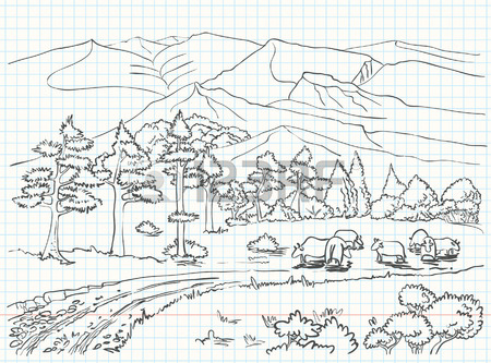 450x333 Landscape Sketch Drawing Royalty Free Cliparts, Vectors, And Stock