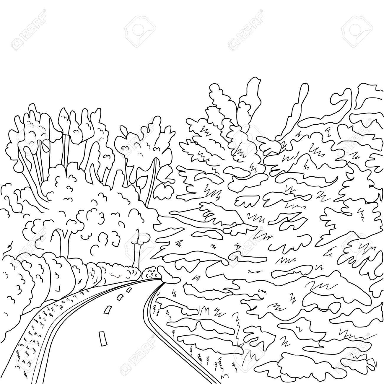 1300x1300 Vector Park Road And Trees Graphic Black And White Landscape
