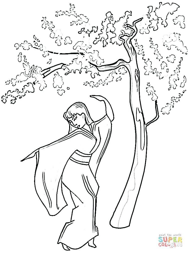 750x1009 Japan Coloring Pages Landscape With Lotus And Fish Outline Drawing