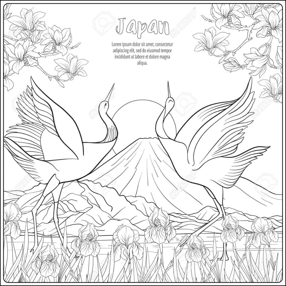 970x970 Coloring Landscape Coloring Book Japanese Witht Fuji