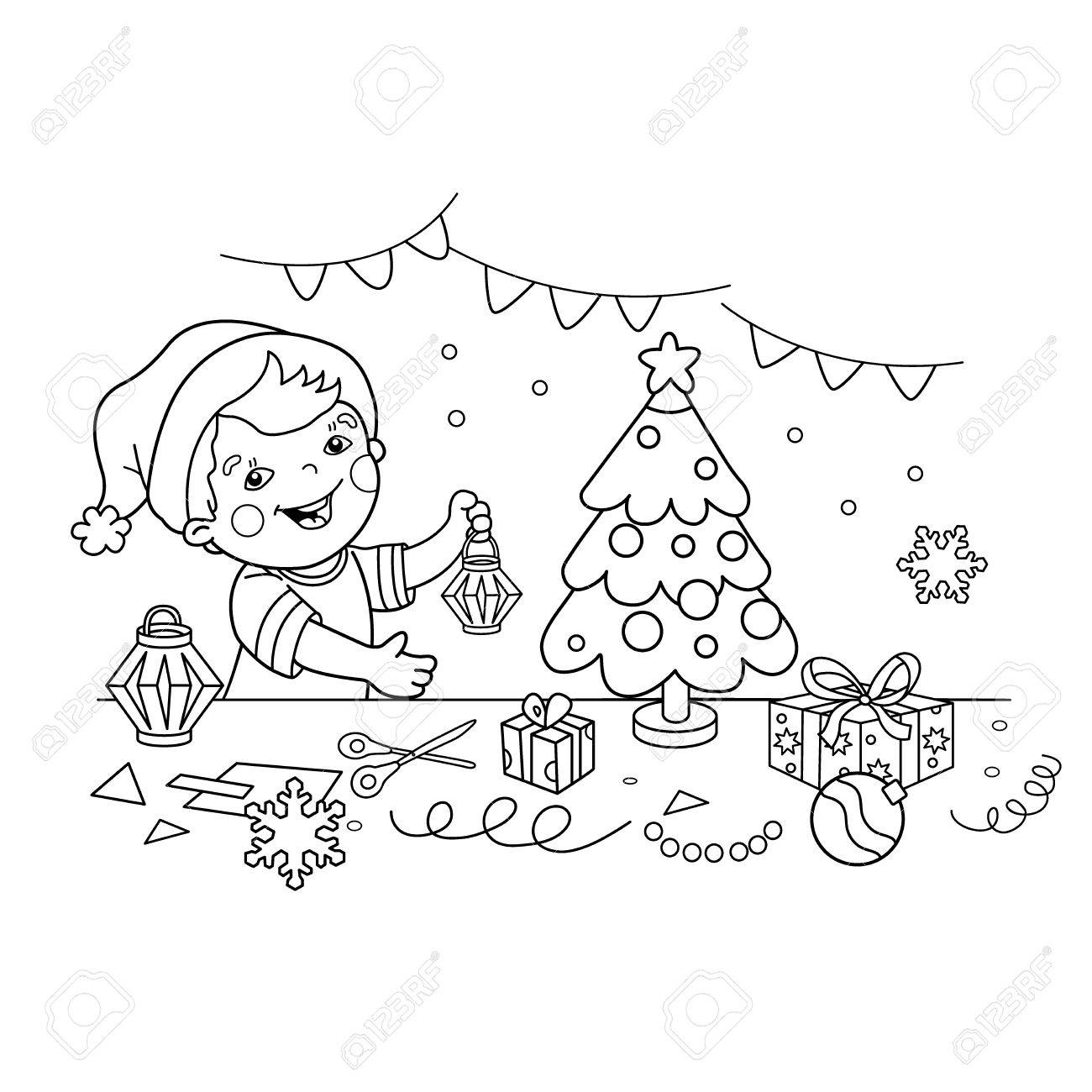 1300x1300 Coloring Page Outline Of Cartoon Boy Making Christmas Paper