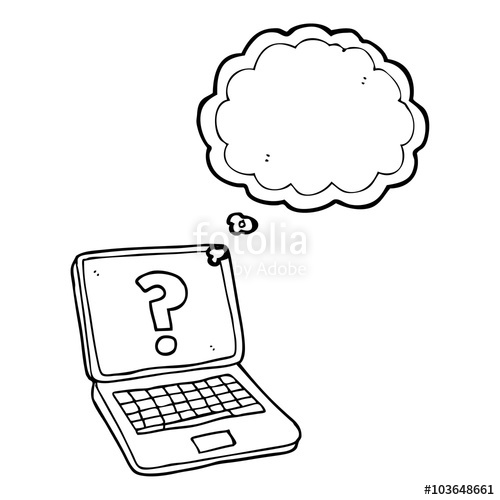 500x500 Thought Bubble Cartoon Laptop Computer With Question Mark Stock