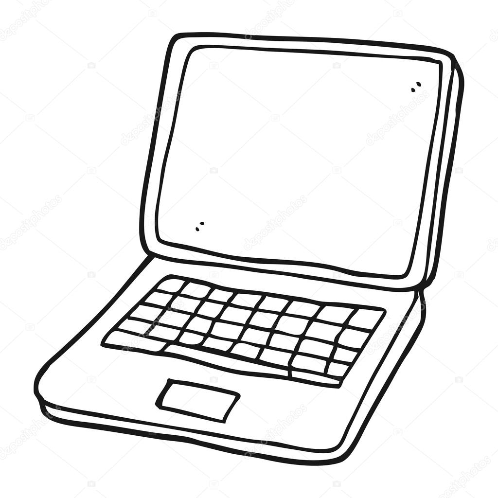 1024x1024 Black And White Cartoon Laptop Computer With Heart Symbol On Scr