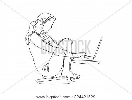 450x341 Continuous One Line Drawing Girl Vector Amp Photo Bigstock