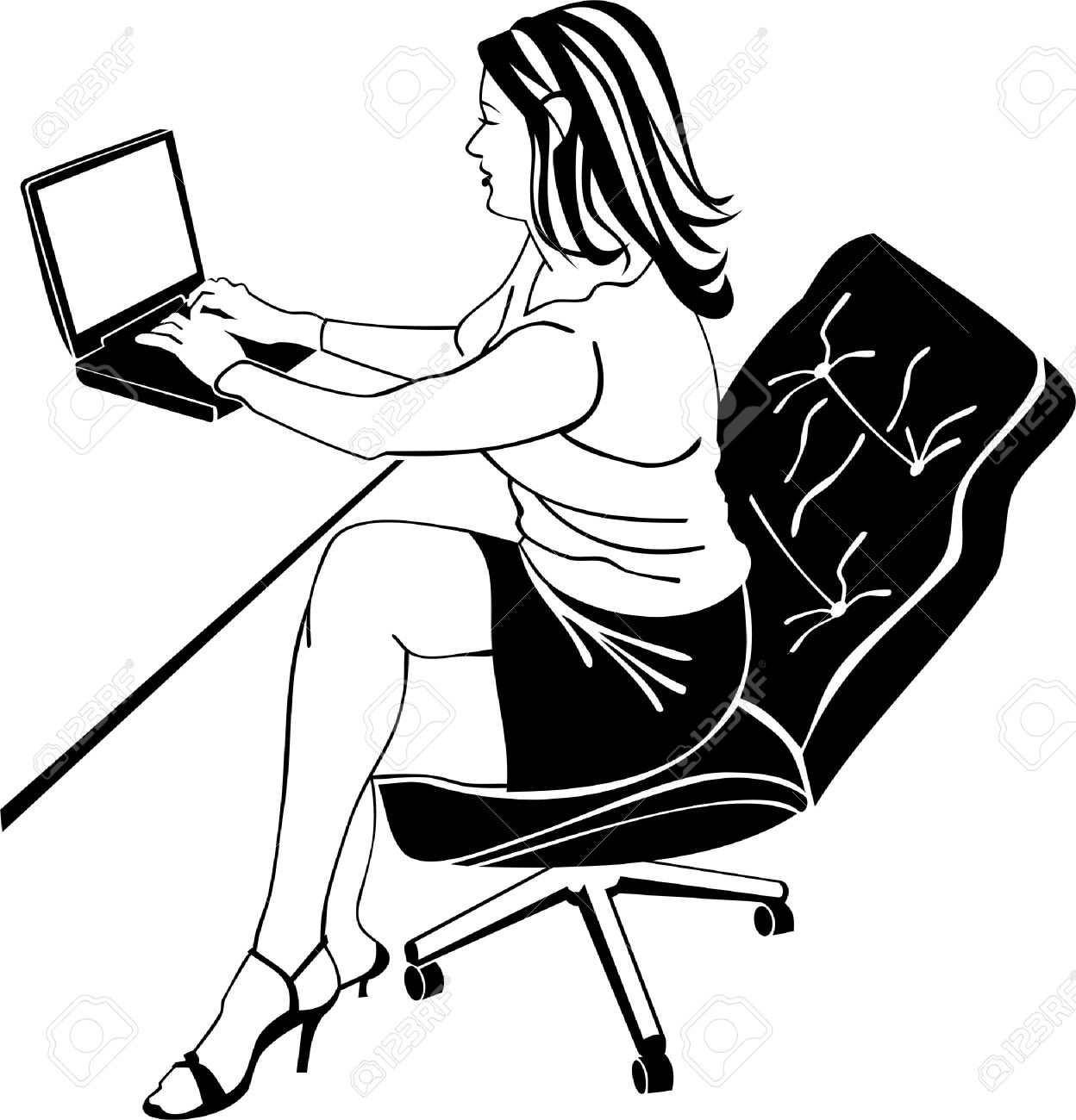 1248x1300 Girl Is Working On Laptop Royalty Free Cliparts, Vectors,