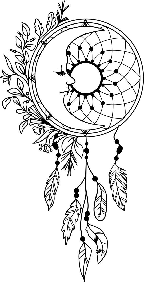 570x1116 Moon Dream Catcher Feathers Vinyl Decal Dreamcatcher Mandala Decal