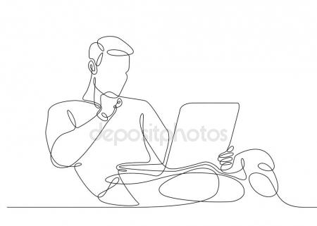 450x321 Continuous Line Drawing Man Sitting