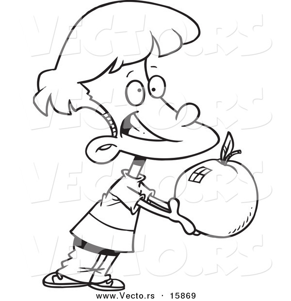 600x620 Vector Of A Cartoon School Boy Holding Out A Large Apple