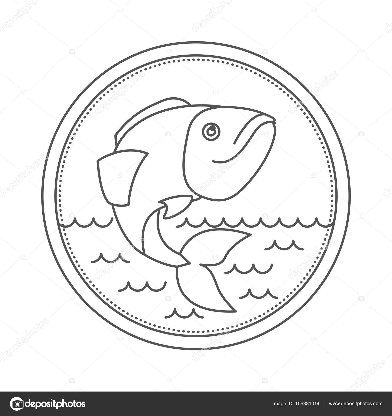 1600x1700 Sketch Silhouette Of Circular Emblem With Waves Of Sea