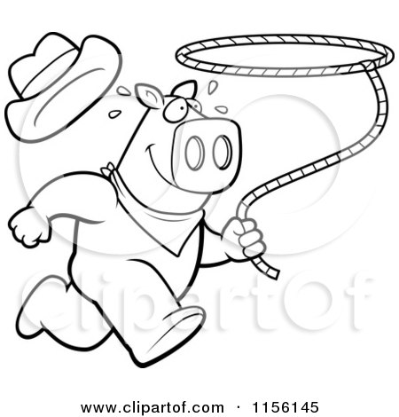 450x470 Cartoon Clipart Of Blacknd White Rodeo Pig Running