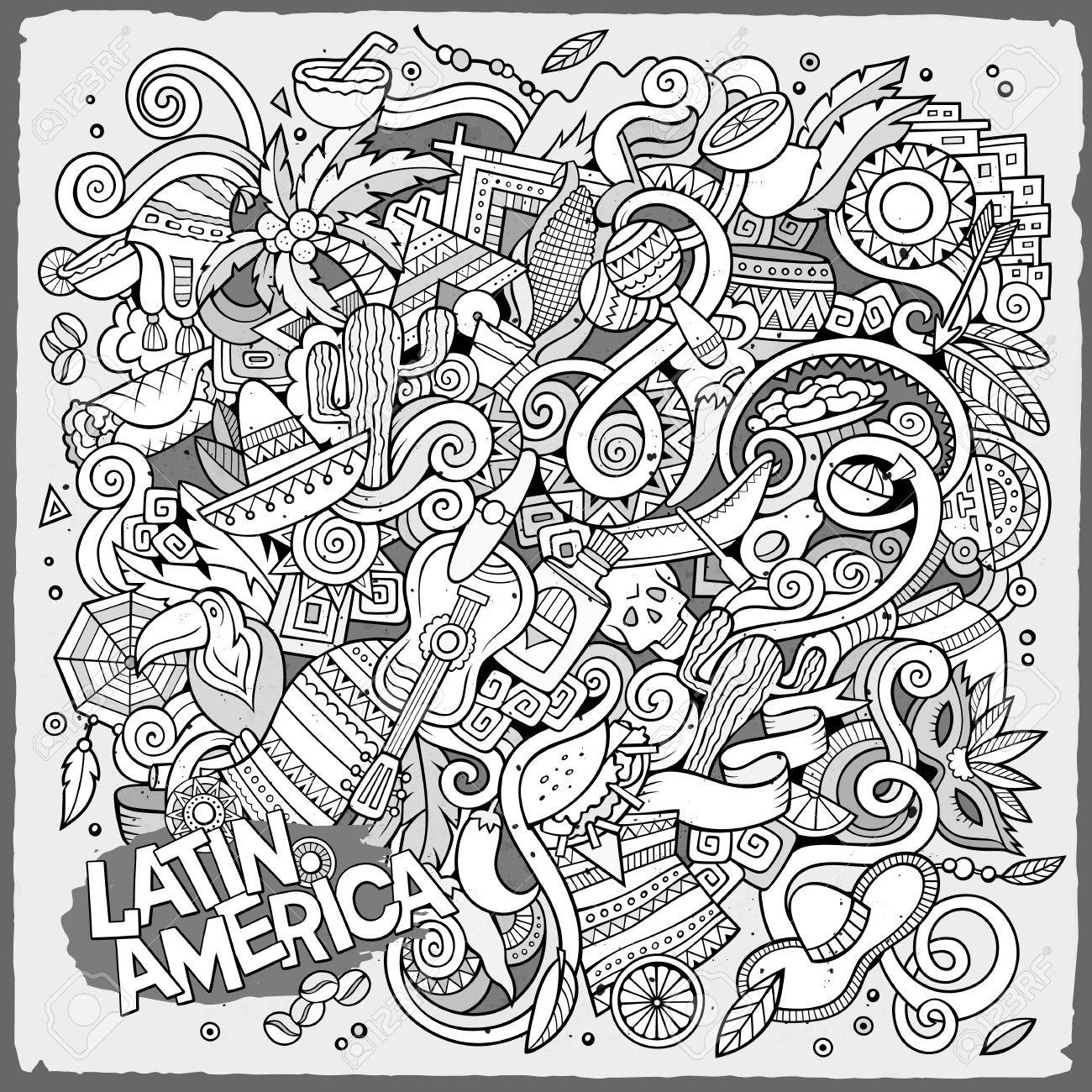 1300x1300 Cartoon Hand Drawn Doodles Latin American Illustration. Line