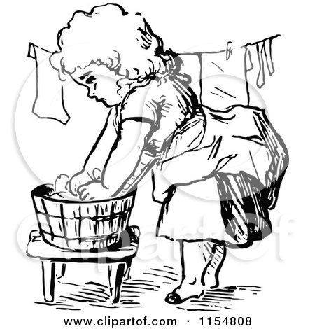 450x470 Clipart Of A Retro Vintage Black White Girl Washing