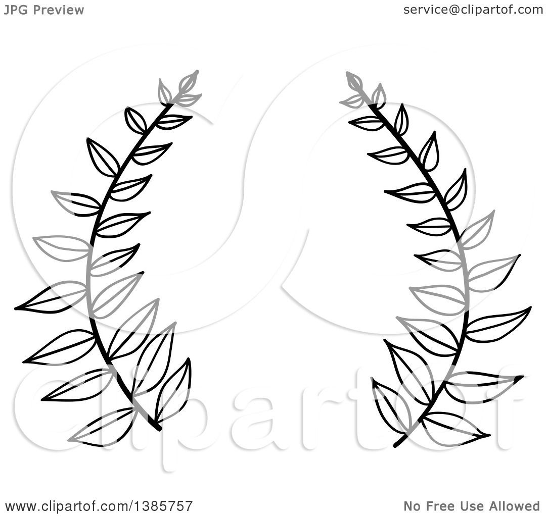 1080x1024 Clipart Of A Black And White Laurel Wreath With Leaves