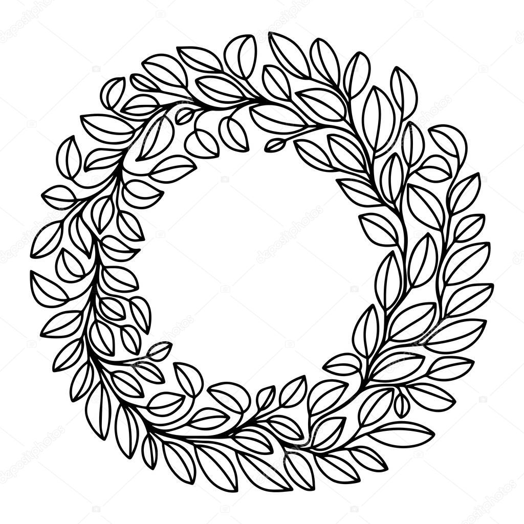 1024x1024 Black And White Stylized Drawing Of Laurel Wreath Stock Vector