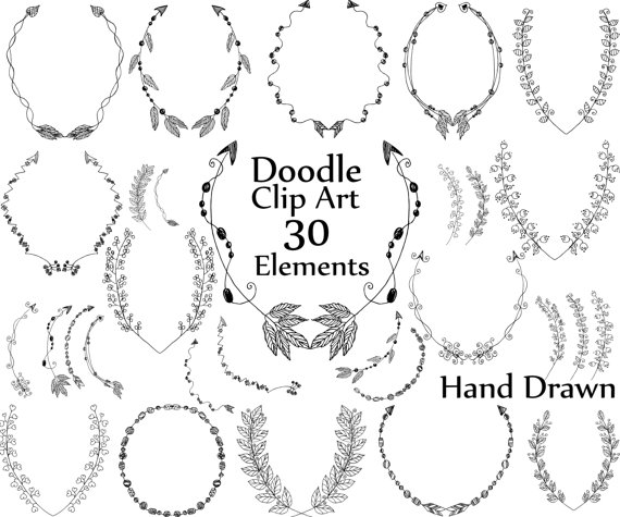 570x475 Doodle Laurel Clipart Doodle Laurels Wedding Clipart Wreaths