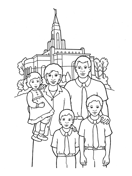 447x596 An Illustration Of A Family Standing In Front Of A Temple. Faith
