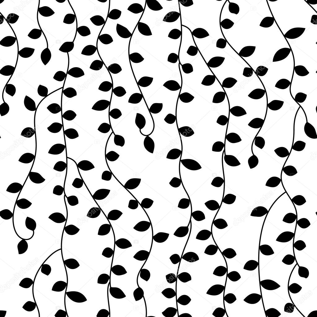 1024x1024 Black And White Vine Leaves Seamless Pattern, Vector Stock