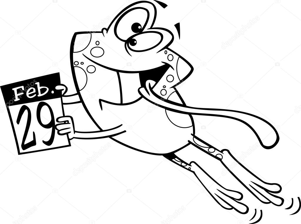 1023x761 Illustration Of A Black And White Outline Cartoon Leap Day Frog