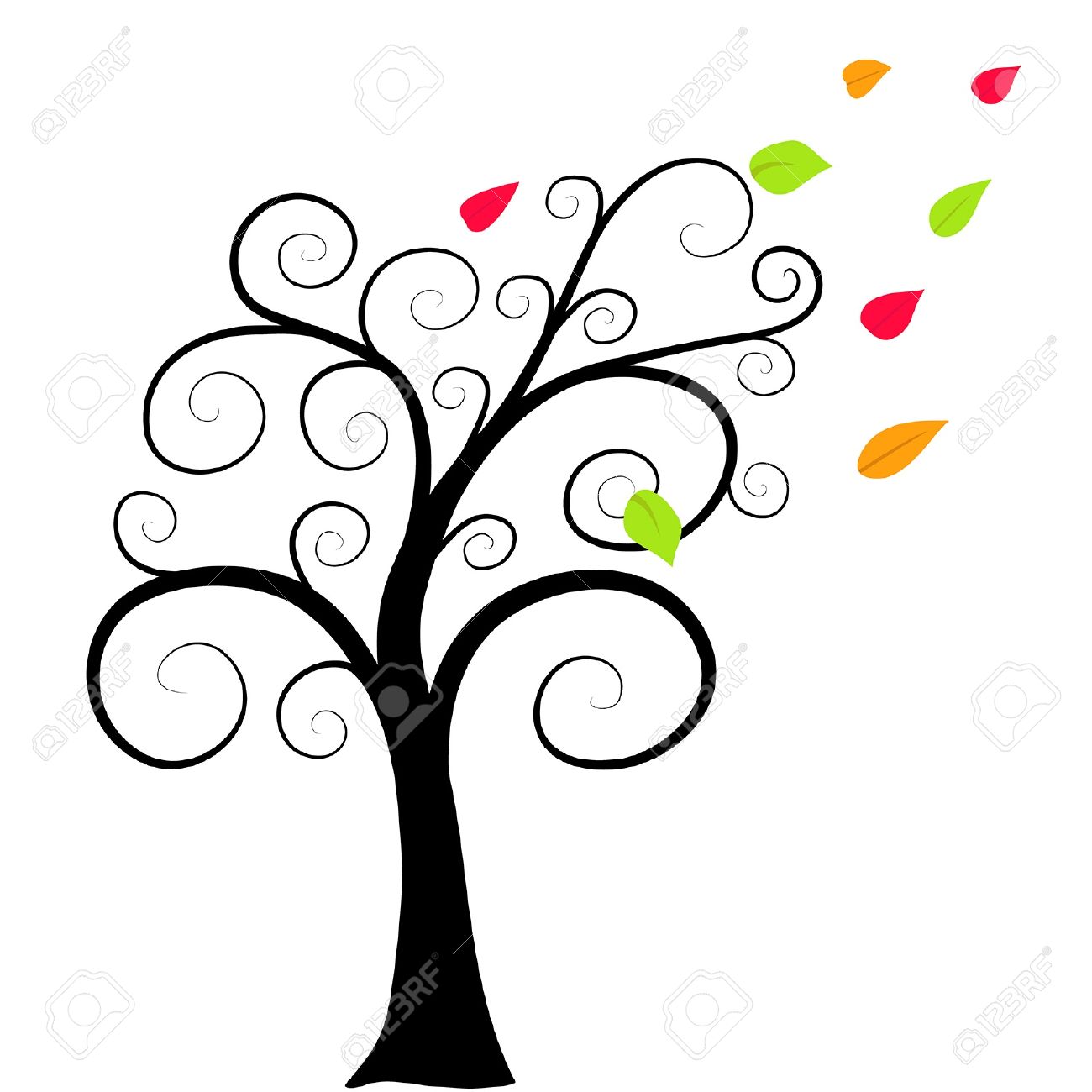 1300x1300 Autumn Tree Silhouette On A White Background Wind Blows