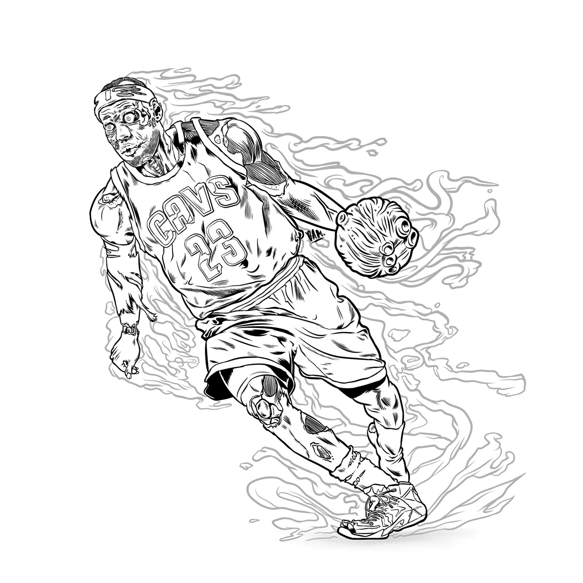 1200x1200 Lebron James Zombie Illustration Hooped Up