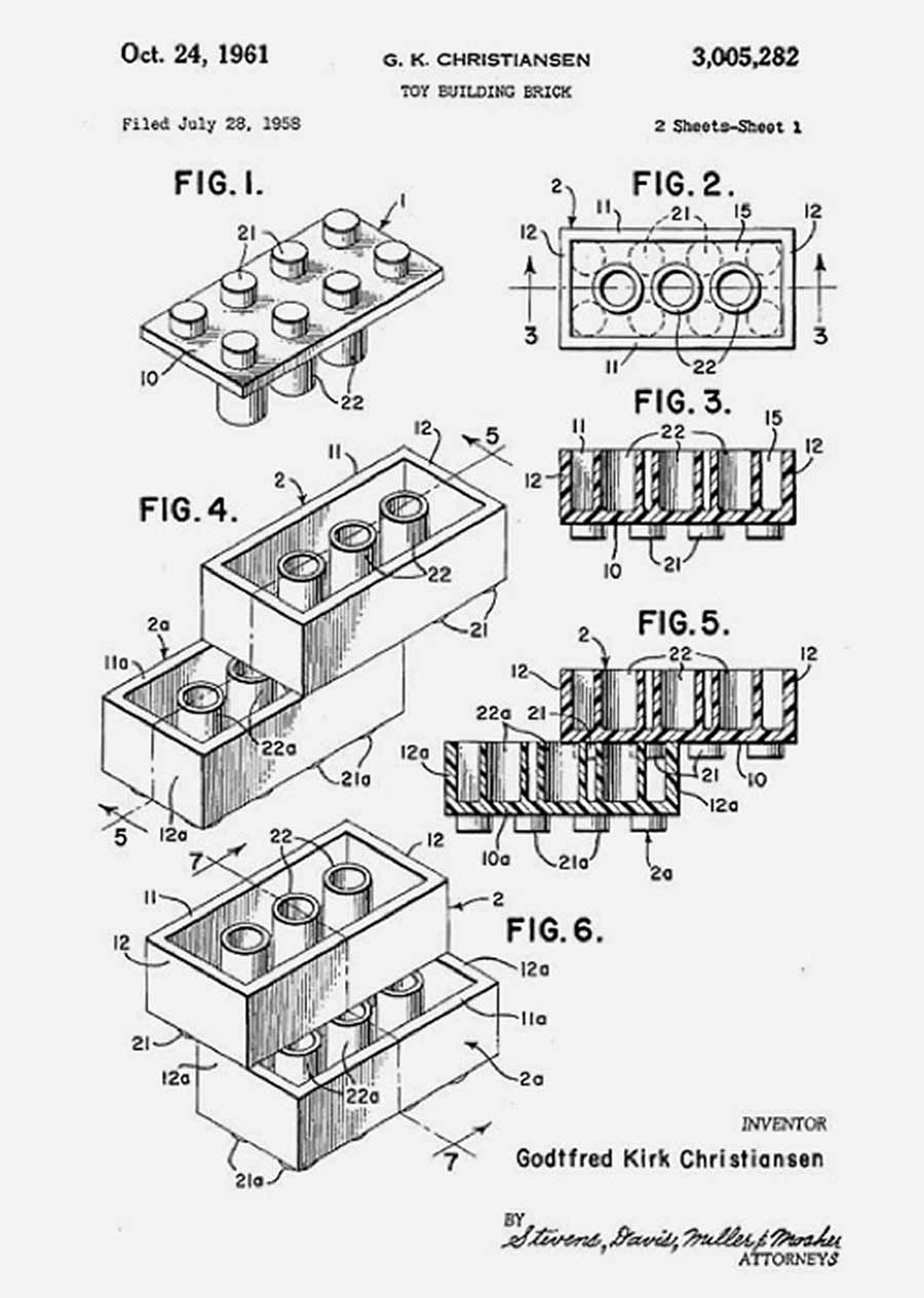900x1264 The Original Lego Brick Patent (Filed 1958) By Ole Kirk Christiansen