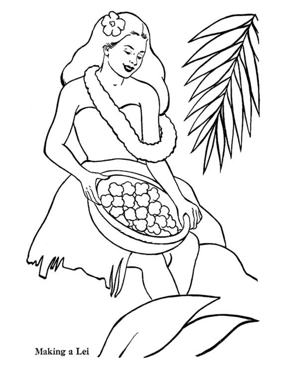 600x734 Making Hawaiian Flower Lei Coloring Page