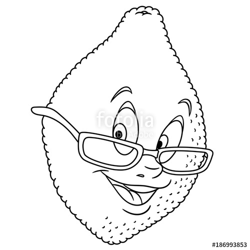 500x500 Coloring Book. Coloring Page. Cartoon Lemon Character. Happy Fruit