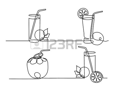 450x338 Continuous Line Drawing. Grilled Fish On Plate With Lemon
