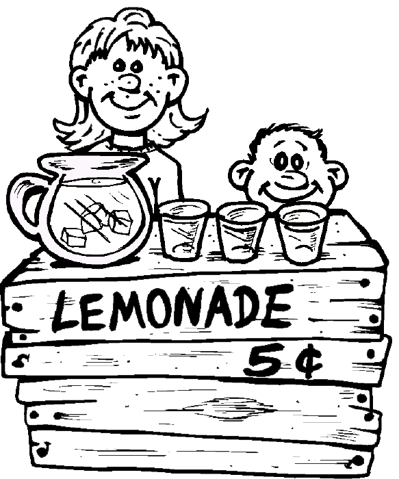 583x700 Lemonade Stand Coloring Book Page, Lemonade, Drinks, Cool Drinks
