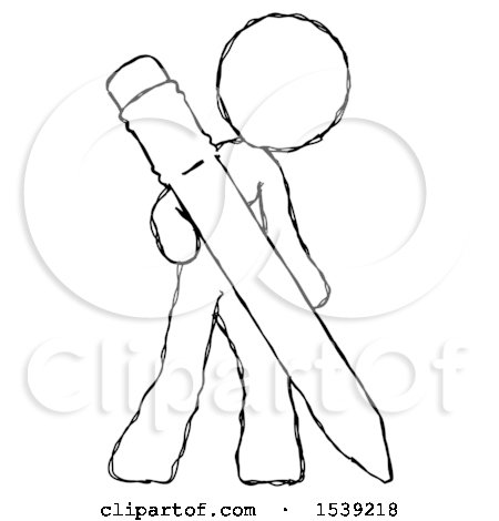 450x470 Sketch Design Mascot Woman Drawing With Large Pencil By Leo