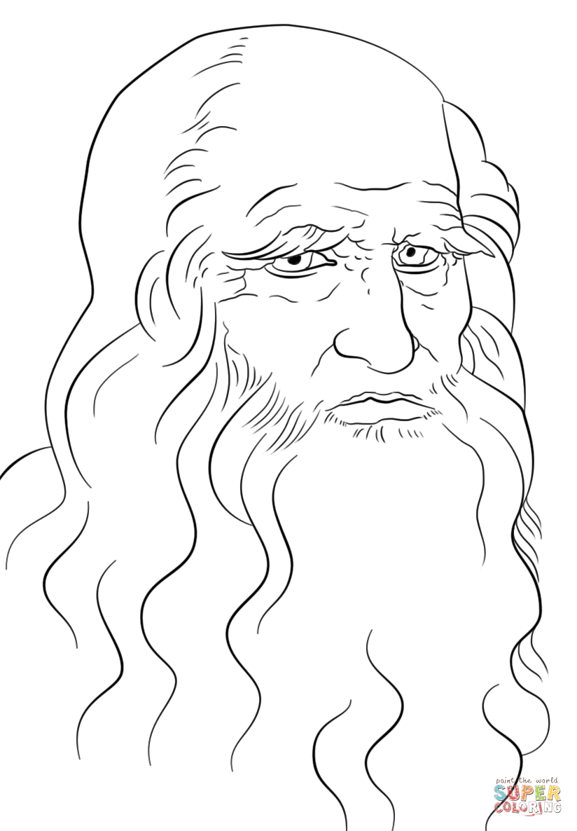 824x1186 Leonardo Da Vinci Self Portrait Coloring Page Free Printable