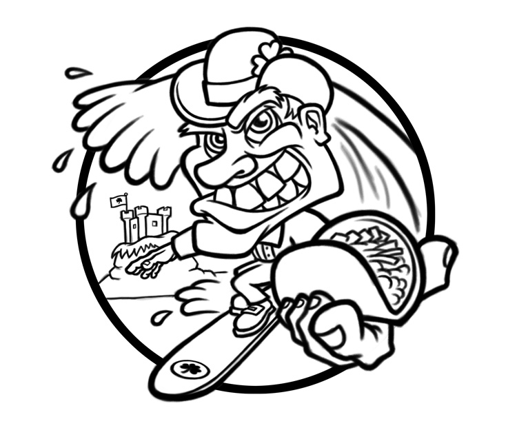 750x621 Surfer Leprechaun Sketch