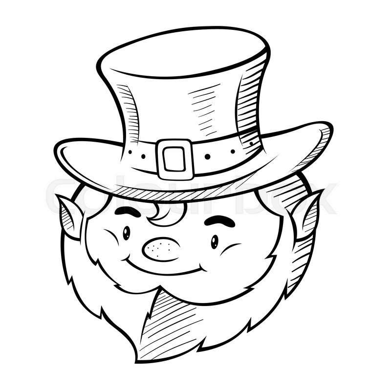 800x800 Vector Line Art Of Happy Smiling Leprechaun Head Stock Vector