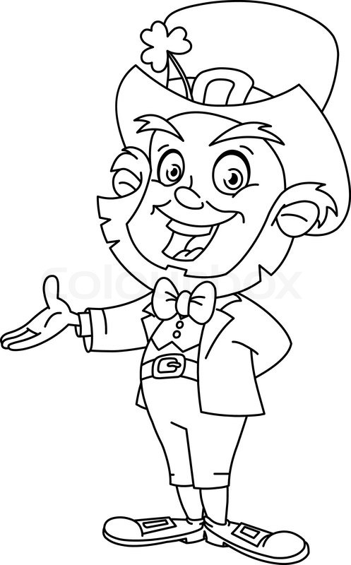 497x800 Outlined Leprechaun Presenting With His Hand. Coloring Page