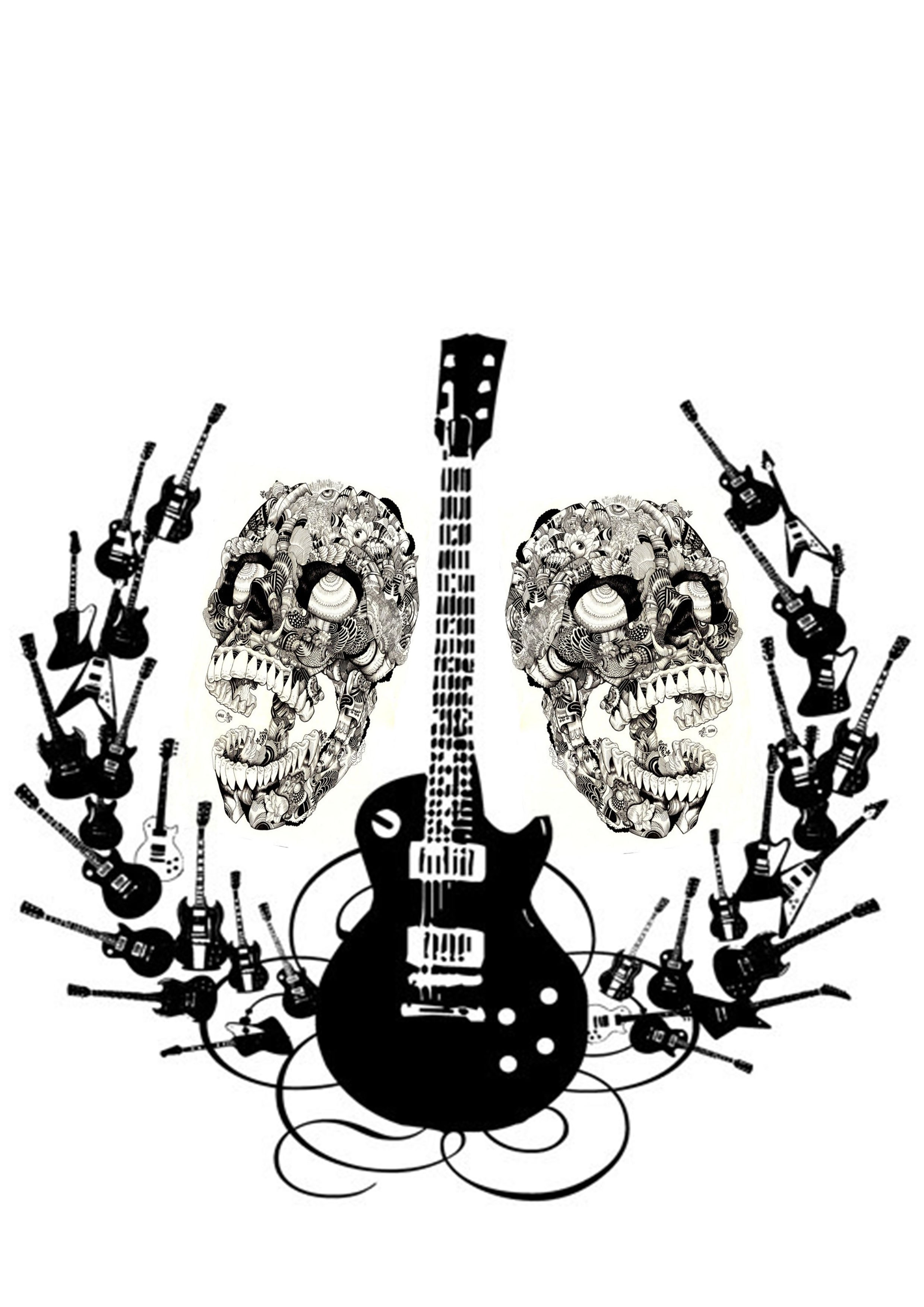 2480x3508 Print Project Piece 3 Skulls And Les Paul Guitar My Work