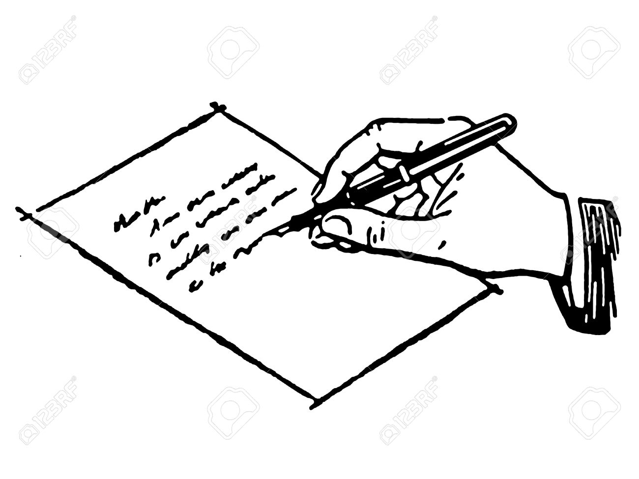 1300x975 A Black And White Version Of A Drawing Of A Hand Writing A Letter